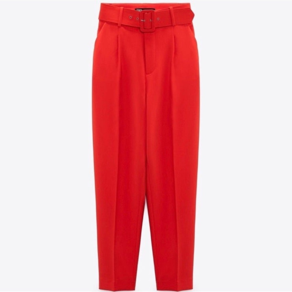 Red belted Zara pants, worn once, high waisted